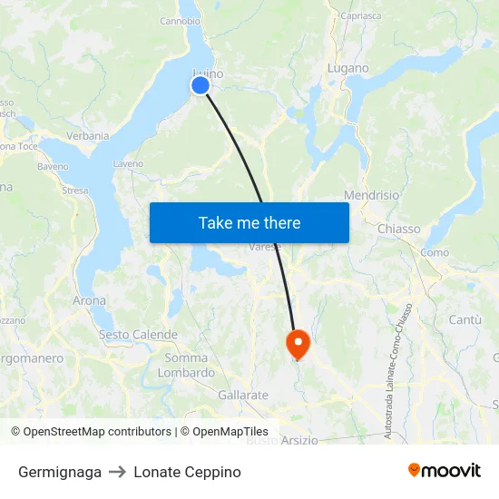 Germignaga to Lonate Ceppino map