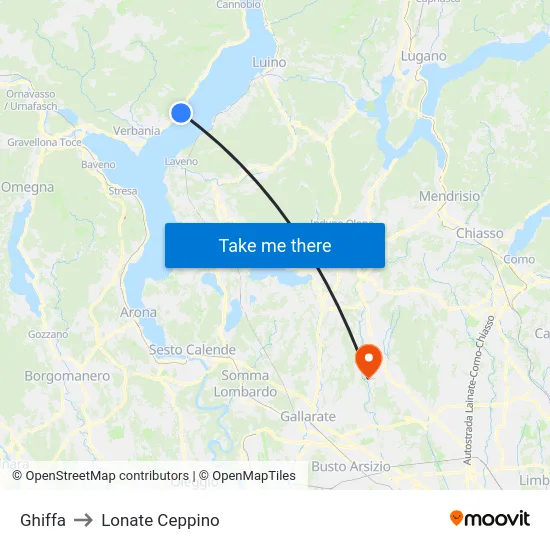 Ghiffa to Lonate Ceppino map