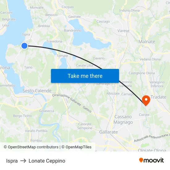 Ispra to Lonate Ceppino map