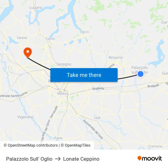 Palazzolo Sull' Oglio to Lonate Ceppino map