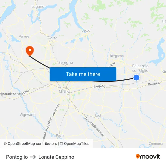 Pontoglio to Lonate Ceppino map
