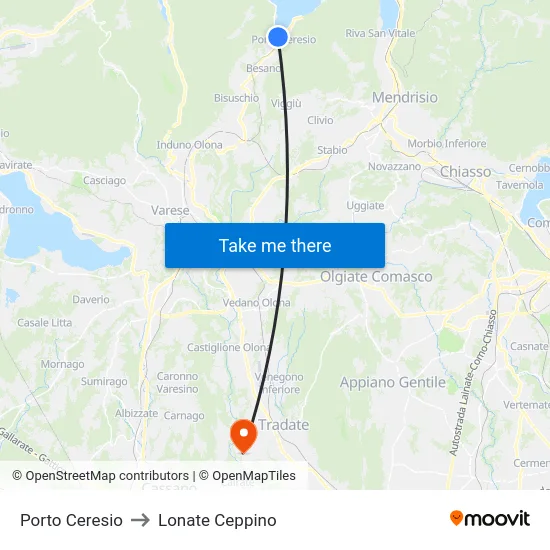 Porto Ceresio to Lonate Ceppino map
