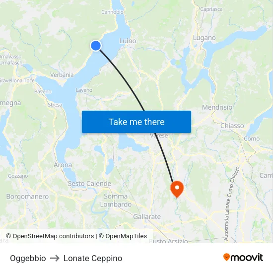 Oggebbio to Lonate Ceppino map