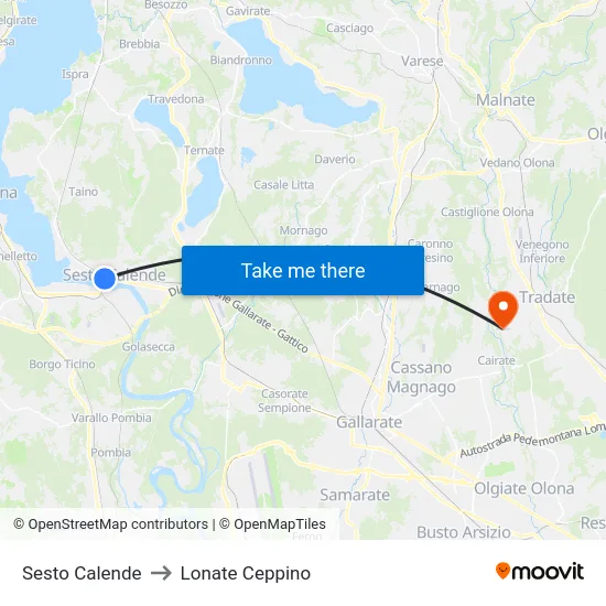 Sesto Calende to Lonate Ceppino map
