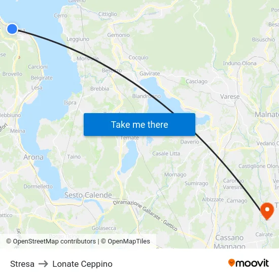 Stresa to Lonate Ceppino map