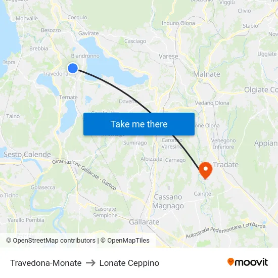 Travedona-Monate to Lonate Ceppino map