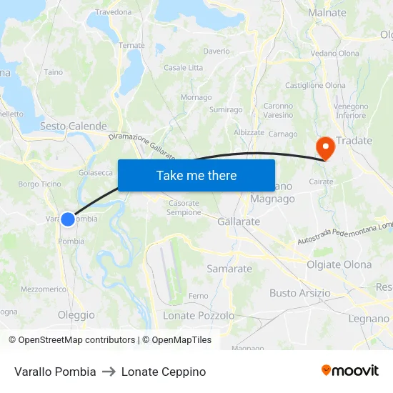 Varallo Pombia to Lonate Ceppino map