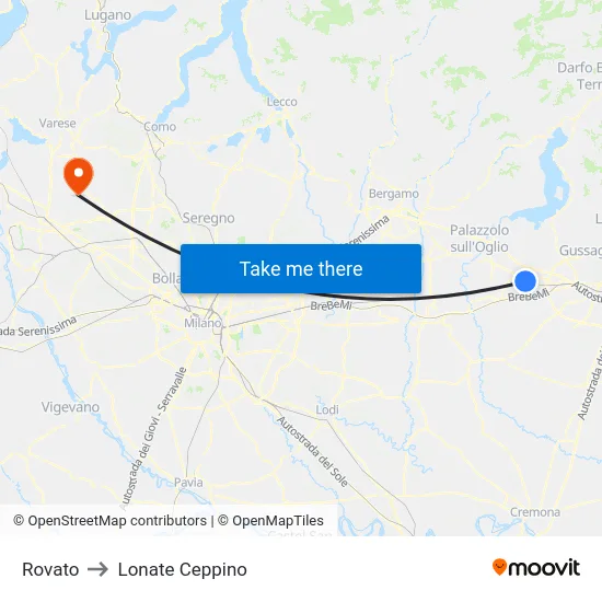 Rovato to Lonate Ceppino map
