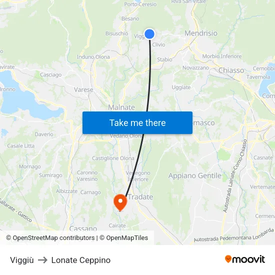 Viggiù to Lonate Ceppino map