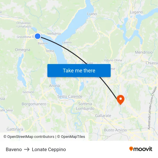 Baveno to Lonate Ceppino map