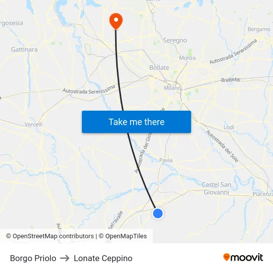 Borgo Priolo to Lonate Ceppino map