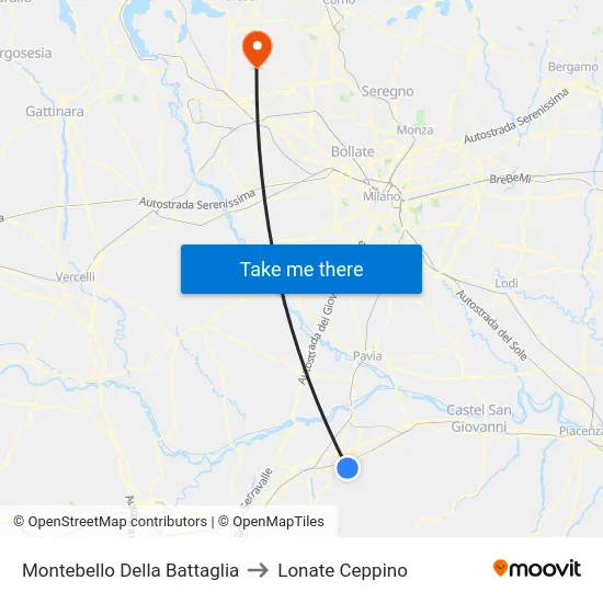 Montebello Della Battaglia to Lonate Ceppino map
