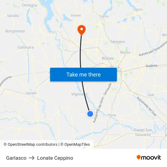 Garlasco to Lonate Ceppino map