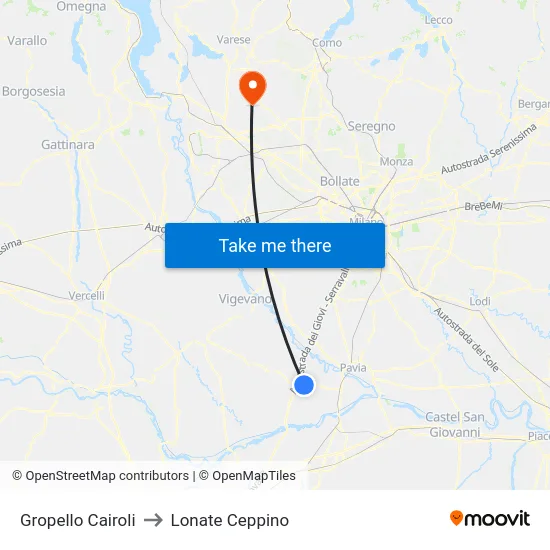 Gropello Cairoli to Lonate Ceppino map