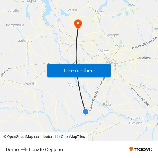 Dorno to Lonate Ceppino map