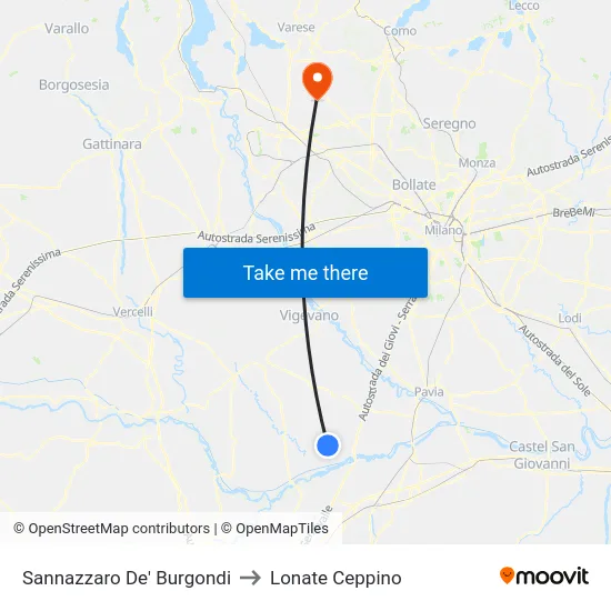 Sannazzaro De' Burgondi to Lonate Ceppino map