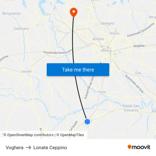 Voghera to Lonate Ceppino map