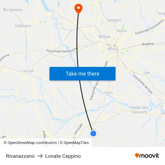 Rivanazzano to Lonate Ceppino map
