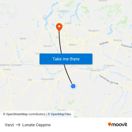 Varzi to Lonate Ceppino map