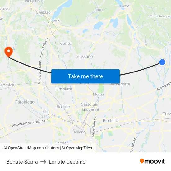 Bonate Sopra to Lonate Ceppino map