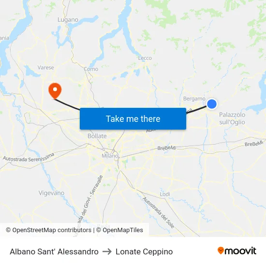 Albano Sant' Alessandro to Lonate Ceppino map