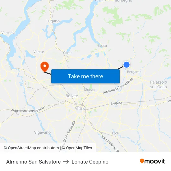 Almenno San Salvatore to Lonate Ceppino map