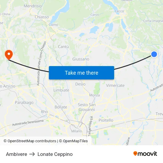 Ambivere to Lonate Ceppino map