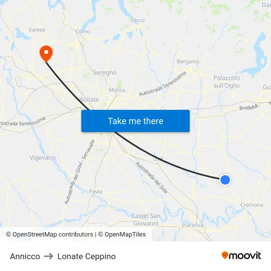 Annicco to Lonate Ceppino map