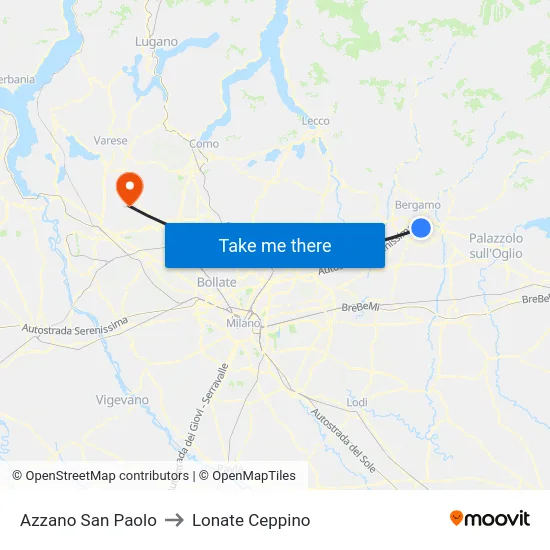 Azzano San Paolo to Lonate Ceppino map