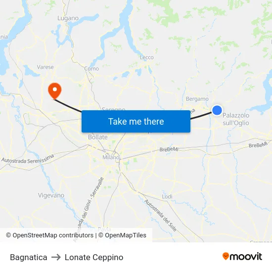 Bagnatica to Lonate Ceppino map