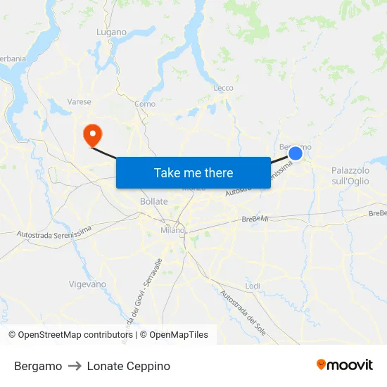 Bergamo to Lonate Ceppino map