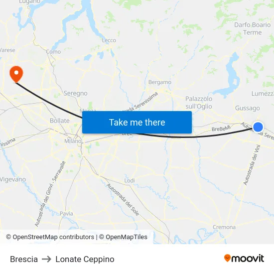 Brescia to Lonate Ceppino map