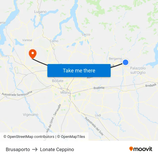 Brusaporto to Lonate Ceppino map