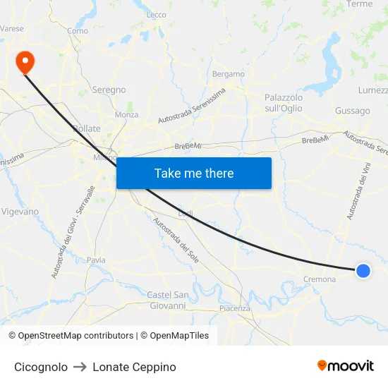 Cicognolo to Lonate Ceppino map