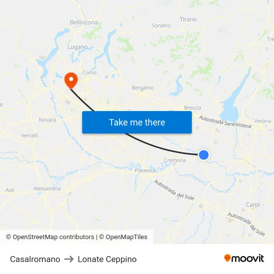 Casalromano to Lonate Ceppino map