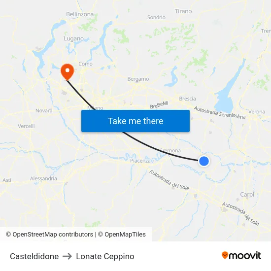 Casteldidone to Lonate Ceppino map