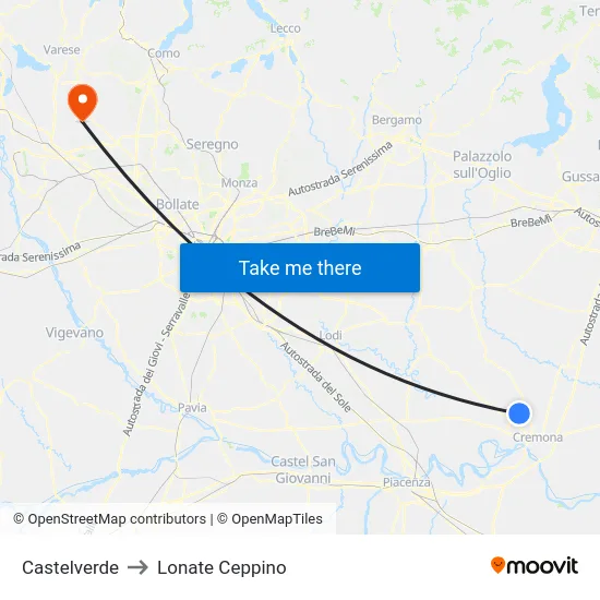 Castelverde to Lonate Ceppino map
