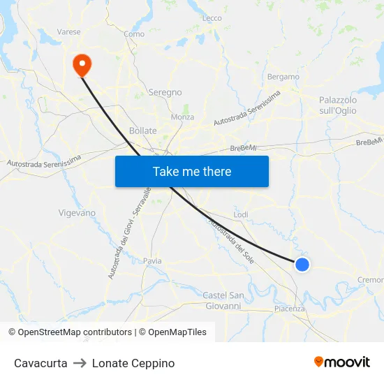Cavacurta to Lonate Ceppino map