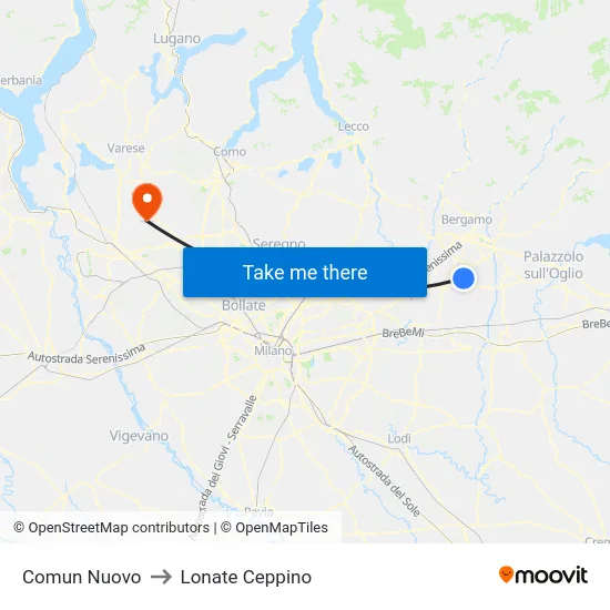 Comun Nuovo to Lonate Ceppino map