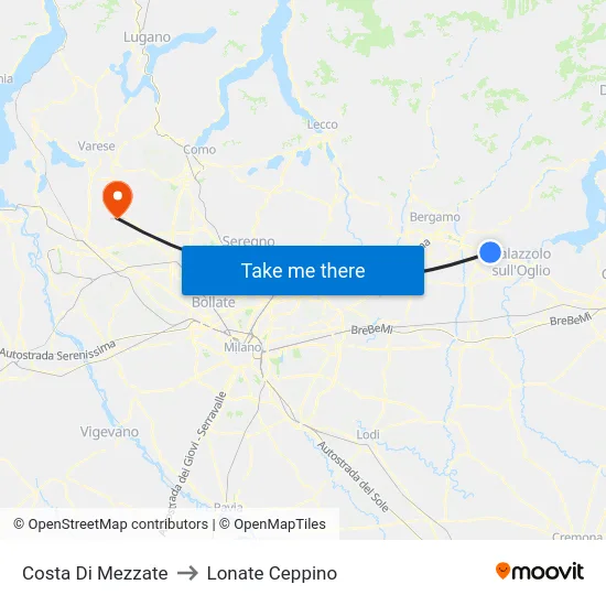 Costa Di Mezzate to Lonate Ceppino map
