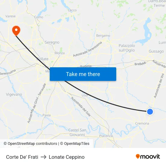 Corte De' Frati to Lonate Ceppino map