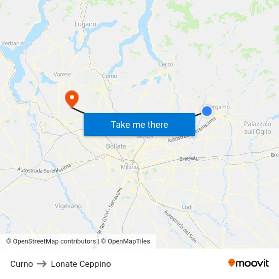 Curno to Lonate Ceppino map