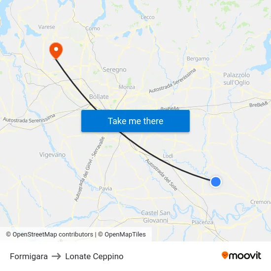 Formigara to Lonate Ceppino map