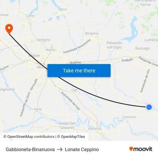 Gabbioneta-Binanuova to Lonate Ceppino map