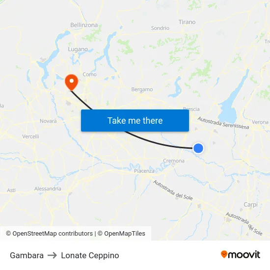 Gambara to Lonate Ceppino map