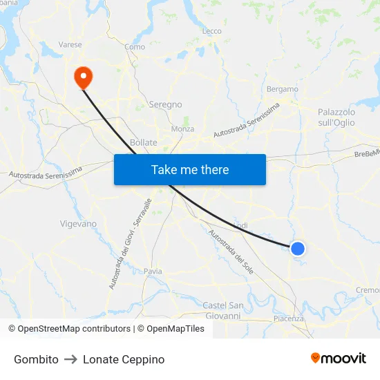 Gombito to Lonate Ceppino map