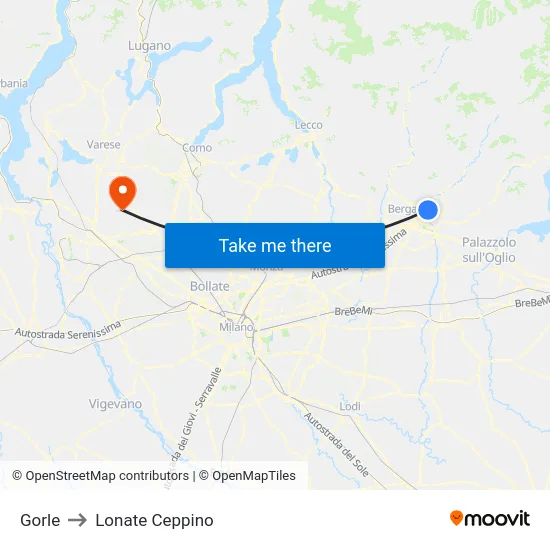 Gorle to Lonate Ceppino map