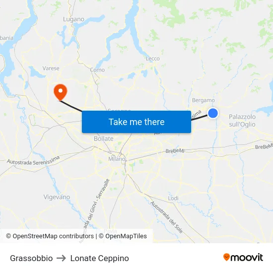 Grassobbio to Lonate Ceppino map