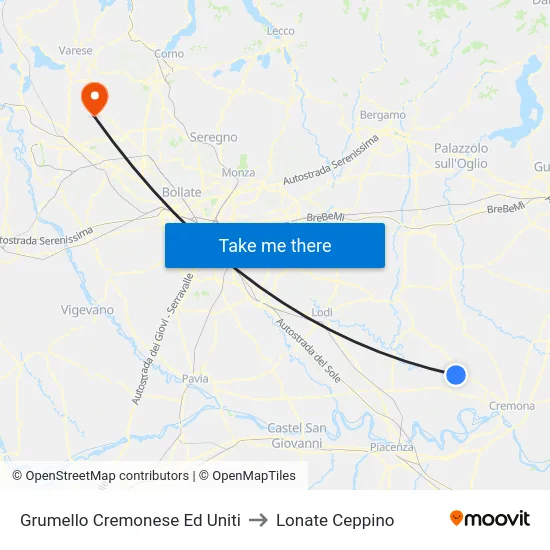 Grumello Cremonese Ed Uniti to Lonate Ceppino map