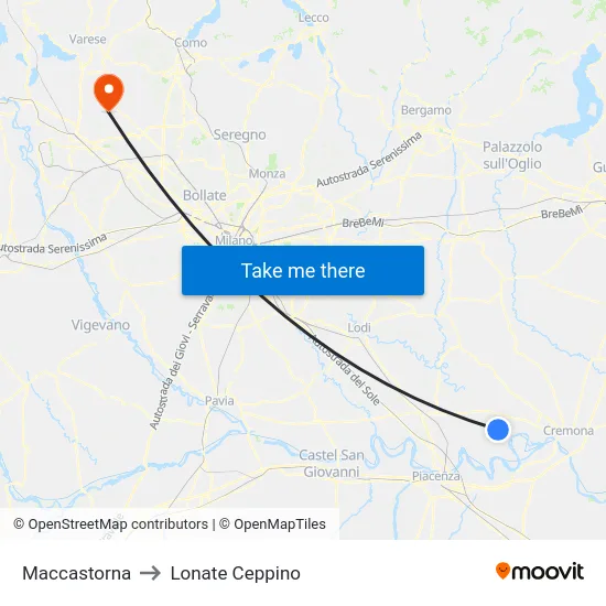 Maccastorna to Lonate Ceppino map